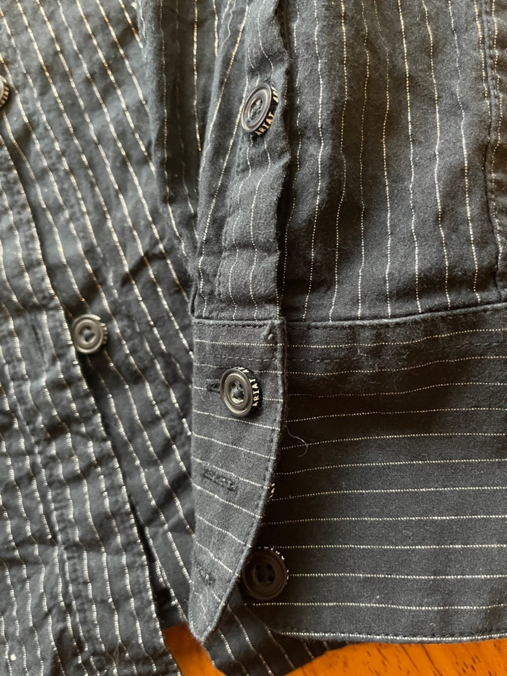 Ariat Womens Dark Navy Glitter Pinstripe Long-Sleeve Button-Down Shirt - Picture 2 of 5